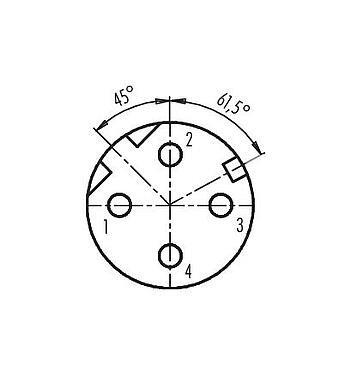 Расположение контактов (со стороны подключения) 99 3730 820 04 - M12 Угловая розетка, Количество полюсов: 4, 6,0-8,0 мм, экранируемый, винтовая клемма, IP67, UL