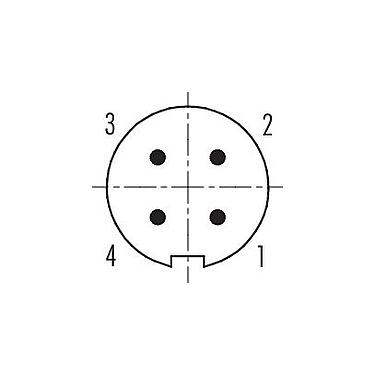 Polbild (Steckseite) 99 0409 75 04 - M9 Winkelstecker, Polzahl: 4, 3,5-5,0 mm, schirmbar, löten, IP67