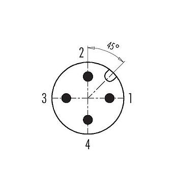 Расположение контактов (со стороны подключения) 99 0429 82 04 - M12 Кабельный штекер, Количество полюсов: 4, 4,0-6,0 мм, не экранированный, винтовая клемма, IP67, UL
