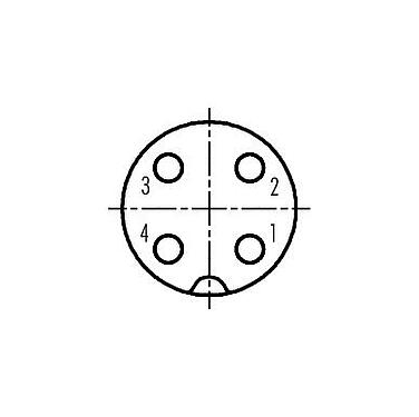 Disposición de los contactos (lado de la conexión) 09 0440 000 04 - M18 Conector hembra en ángulo, Número de contactos: 4, 6,5-8,0 mm, sin blindaje, tornillo extraíble, IP67, UL