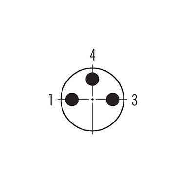 Polbild (Steckseite) 99 3385 00 03 - M8 Winkelstecker, Polzahl: 3, 3,5-5,0 mm, ungeschirmt, löten, IP67, UL