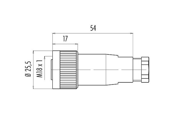 Rysunek z wymiarami 99 0440 16 04 - M18 Zeńskie złącze kablowe proste, Kontaktów: 4, 10,0-12,0 mm, nieekranowany, zacisk śrubowy, IP67