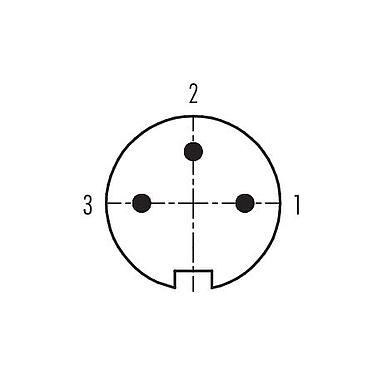 Расположение контактов (со стороны подключения) 99 5105 15 03 - M16 Кабельный штекер, Количество полюсов: 3 (03-a), 4,0-6,0 мм, экранируемый, пайка, IP67, UL